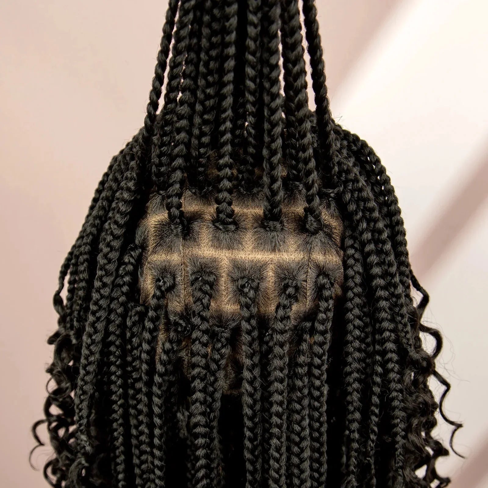 16" Short Brown Box Braided Full Lace Wig | Curly Ends | African Braids | Black Women