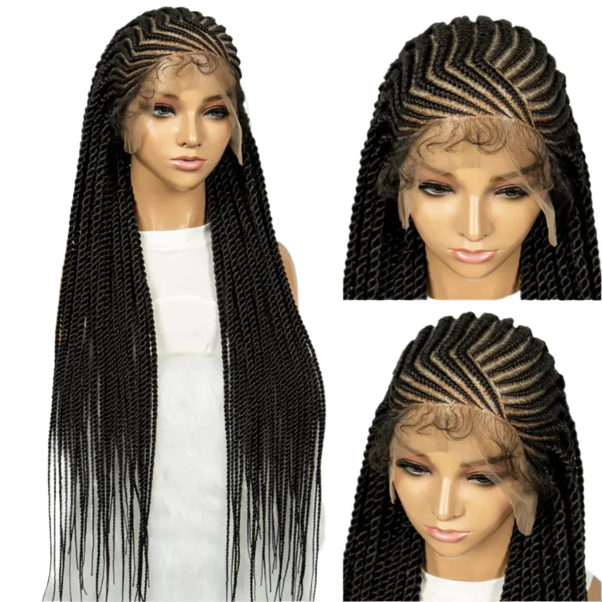 32" Cornrow Braided Wig | Full Lace Box Braids | Transparent Lace Front Wig for Black Women