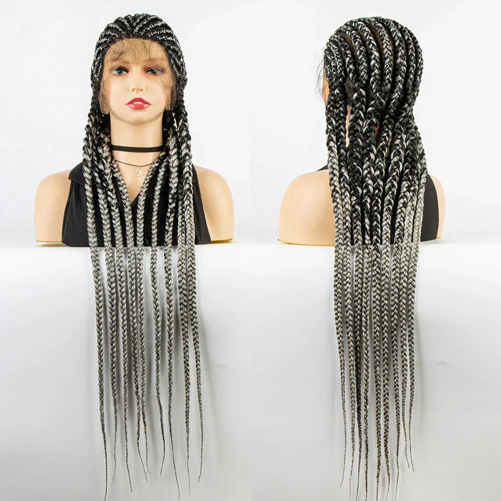 36" Long Cornrow Braids Wig | Full Lace Frontal | Baby Hair