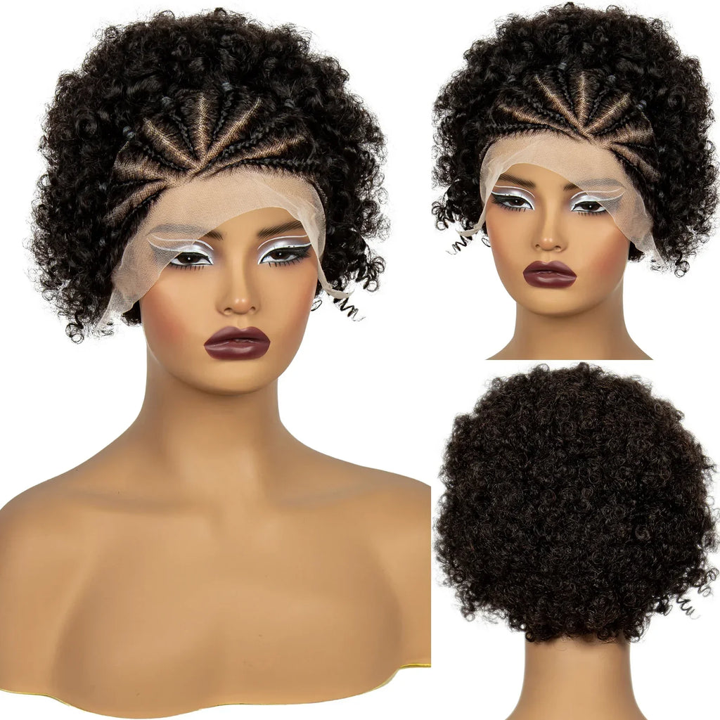 350# Ginger Orange Synthetic Knotless Braided Wig | 13x4 Transparent Lace Front Short Afro Kinky Curly Braids