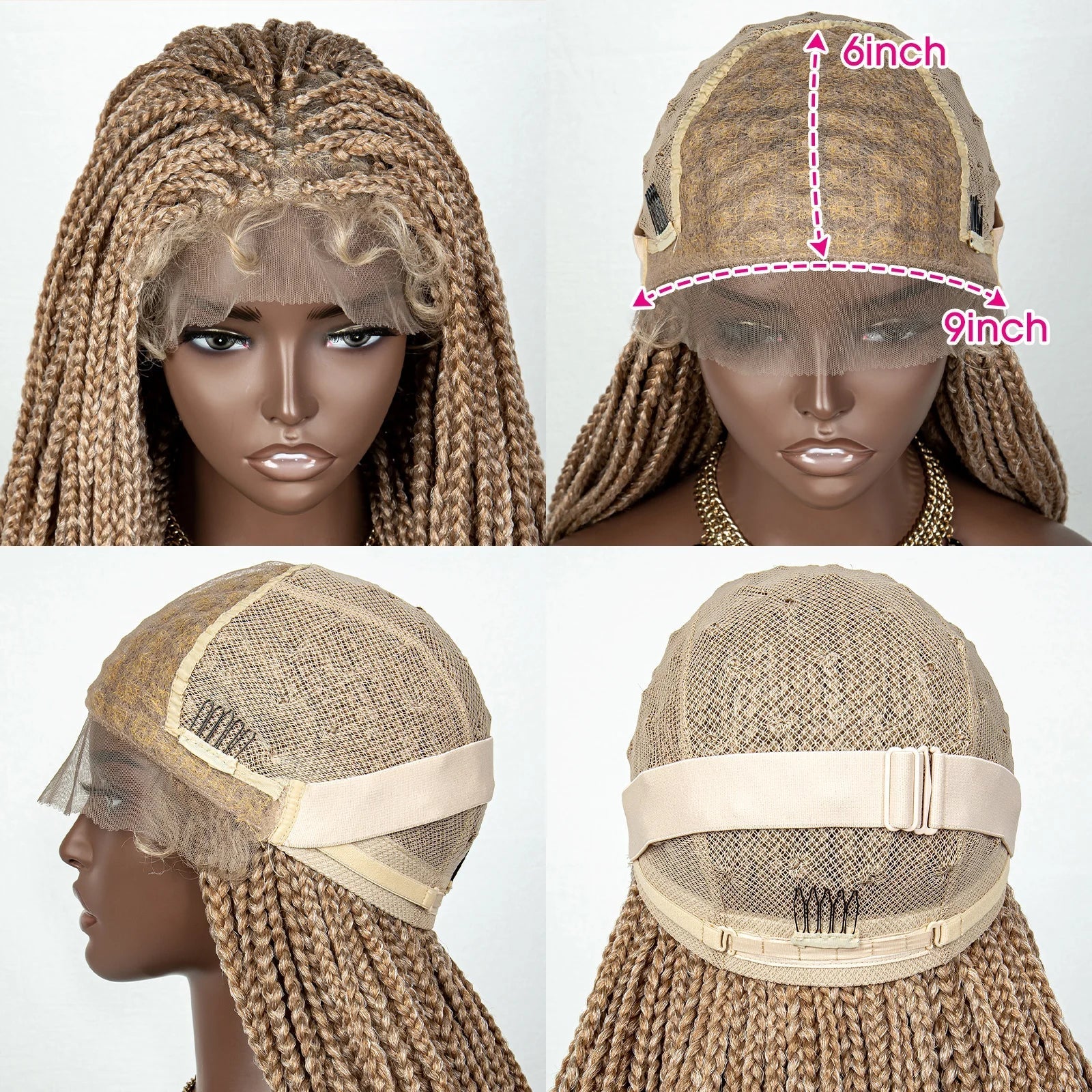 36" Water Wave Braided Wig | Lace Front | Baby Hair | Long Braids