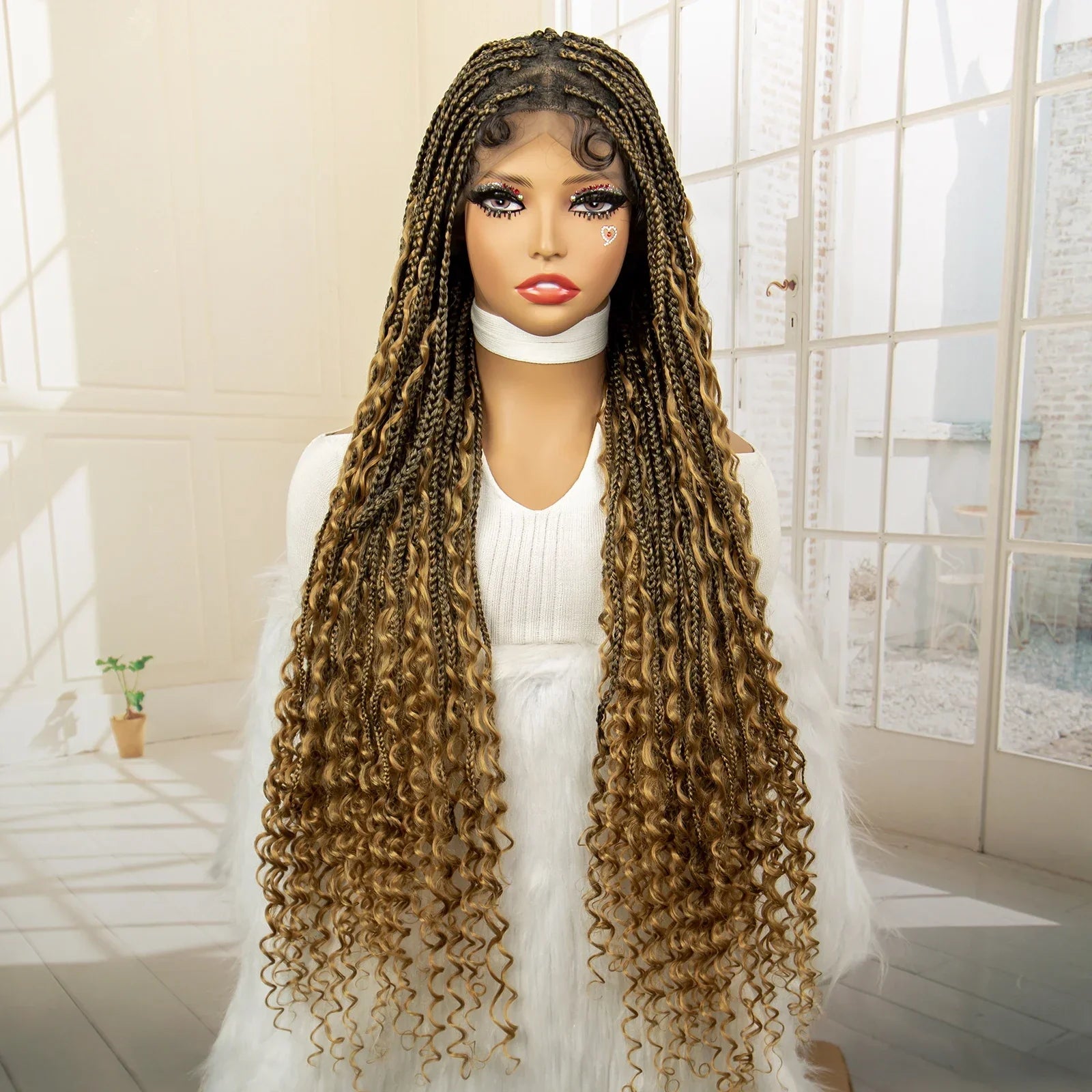 36" Blonde Box Braided Wig | Full Lace | Knotless Braids | Bohemian Style | Kanekalon Synthetic Hair