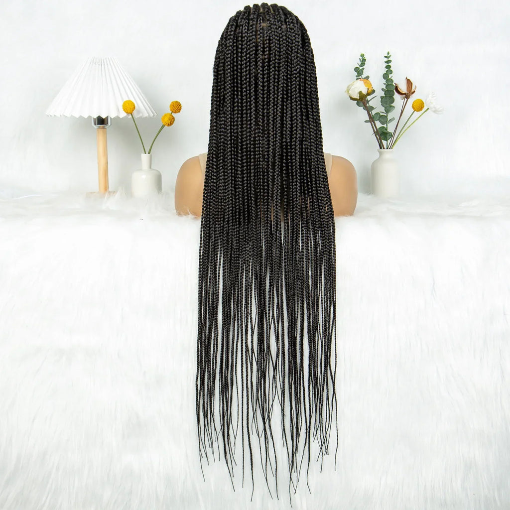 34" HD Transparent Full Lace Knotless Box & Cornrow Braids Wig