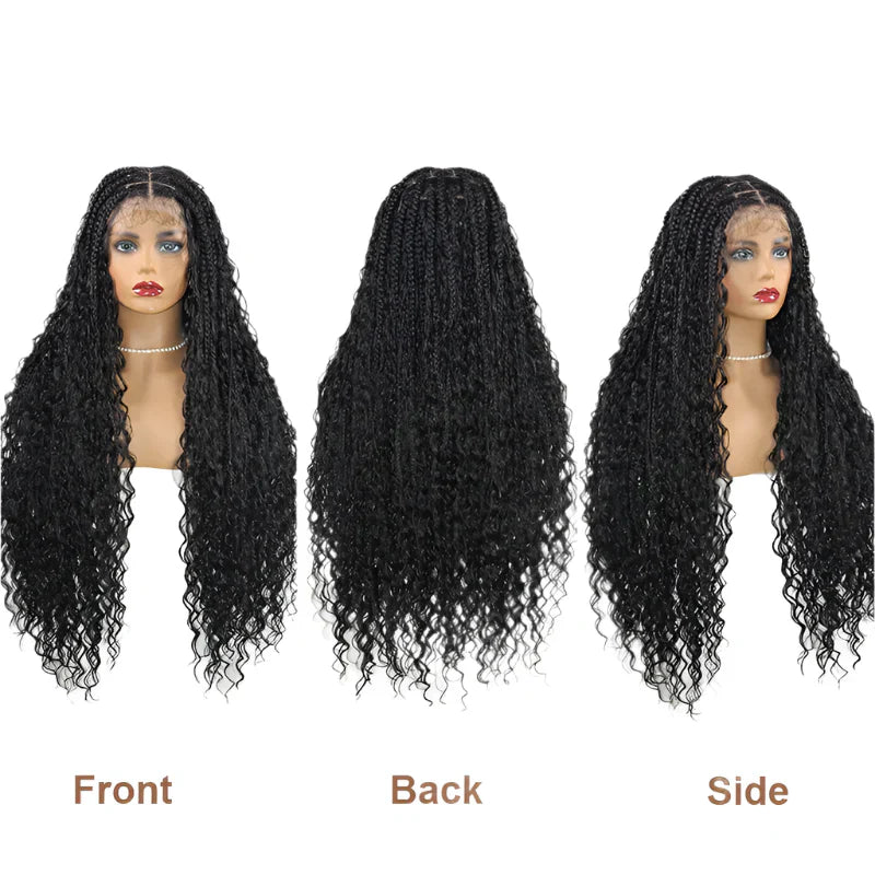 32" 613 Blonde Boho Box Braids Wig | Full Lace Front Knotless Cornrows & Curls | Synthetic Braided Wig for Women