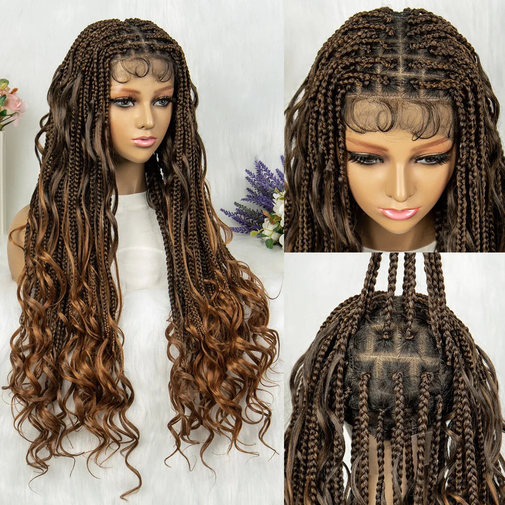 34" Full Lace Knotless Braided Wig with Baby Hair | Synthetic Lace Front Wig for Black Women | Long Braids