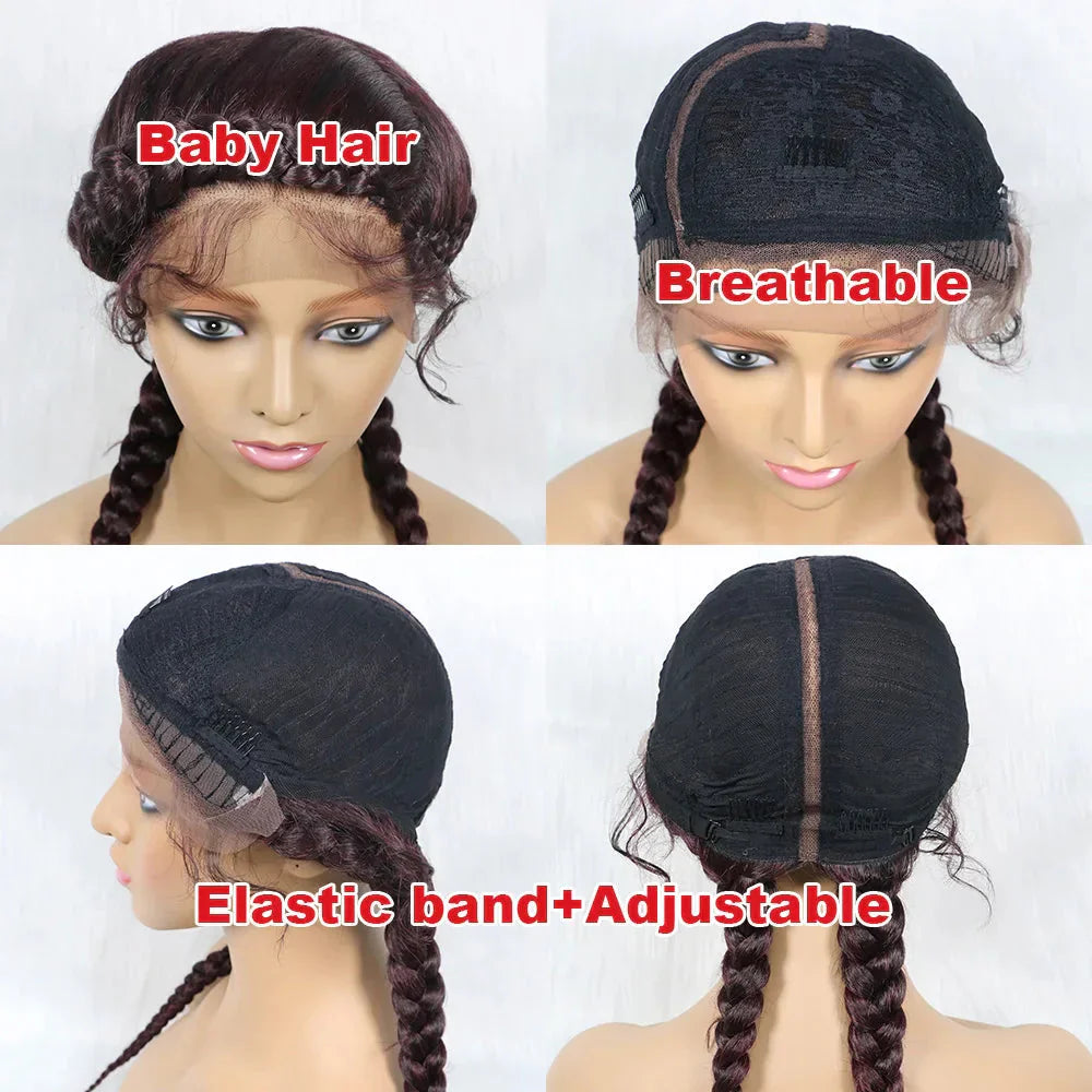 24" Dutch Cornrow Box Braid Wig | Lace Front Synthetic Wig with Baby Hair | Afro Wig for Black Women | High-Temp Fiber