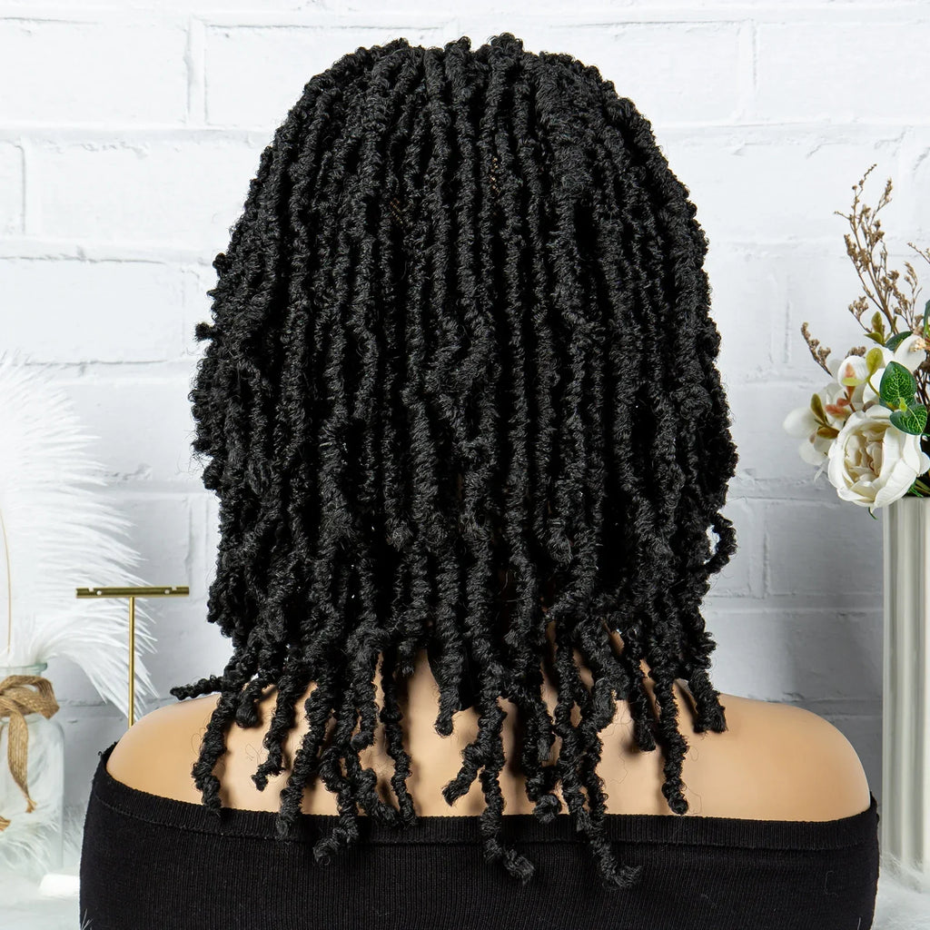 14" Knotless Butterfly Locs Lace Front Wig | Synthetic Dreadlock Braids | Black Women