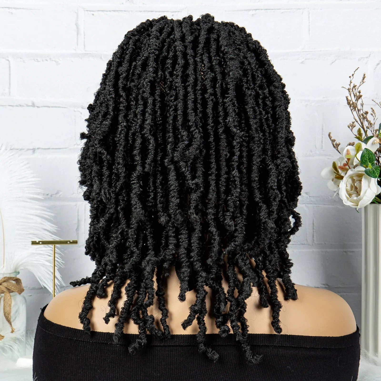 14" Knotless Butterfly Locs Lace Front Wig | Synthetic Dreadlock Braids | Black Women