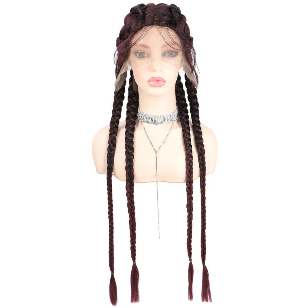 32" Hand-Made Knotless Box Braided Lace Front Wig | French Braid | Baby Hair | Glueless Synthetic Wig