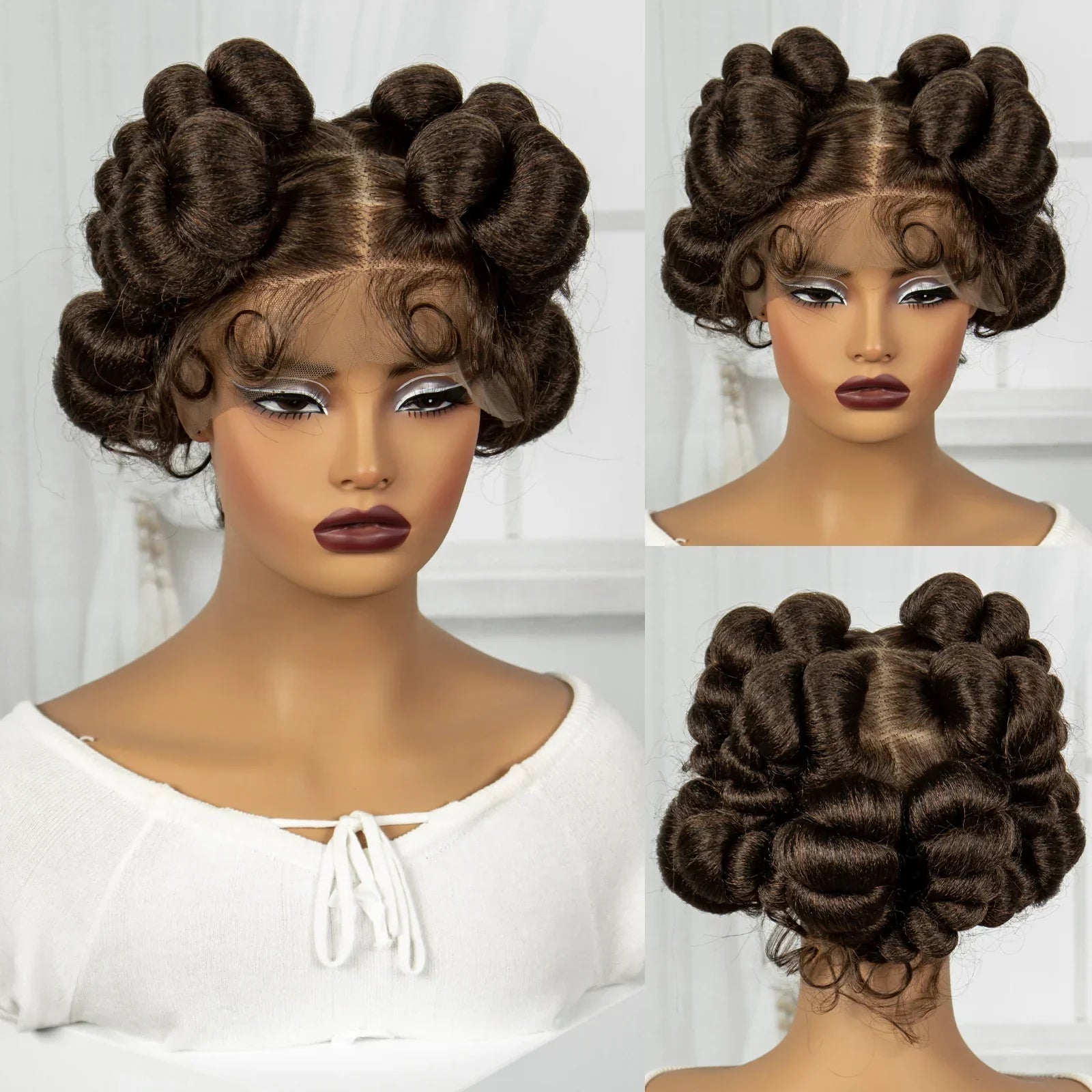 6" Short Cute Handmade Bantu Knotless Braids Wig | Transparent Full Lace