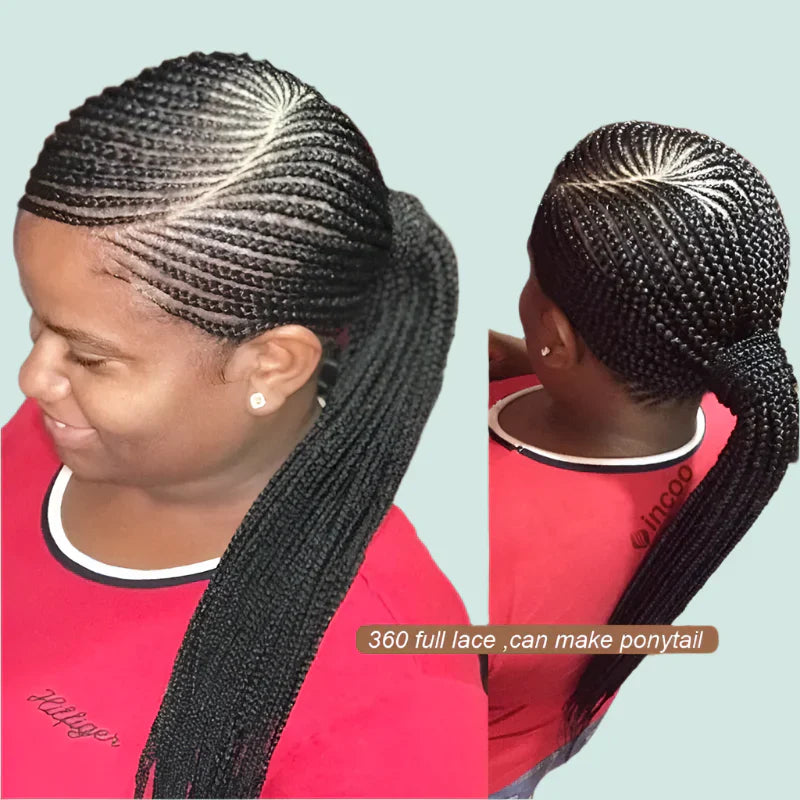 36" Long Side Part Braided Wig | Faux Locs, Box Braids & Cornrows | Full Lace Front | Synthetic Hair | Black Women