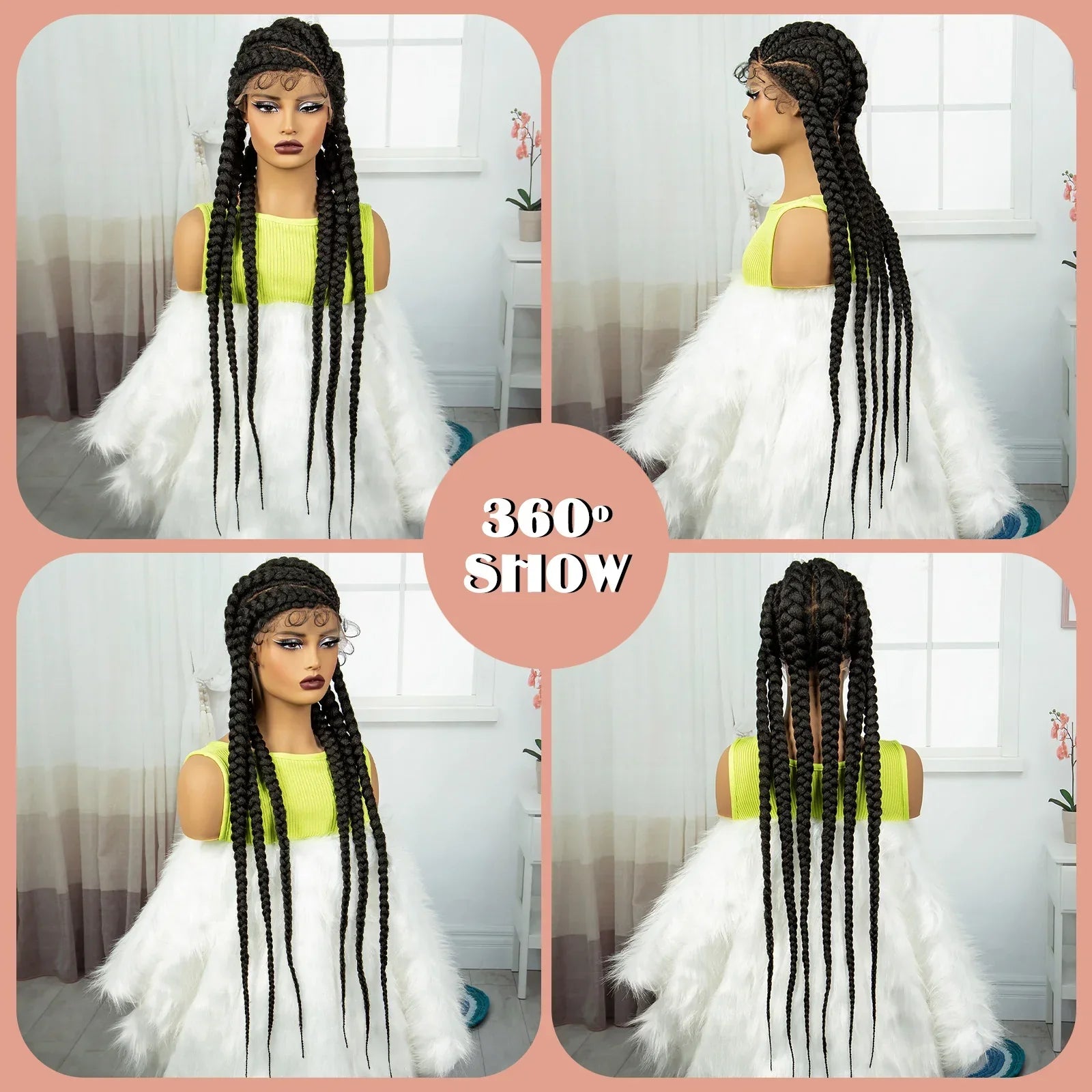 36" Long Cornrow Knotless Braids Wig | Full Lace | Baby Hair