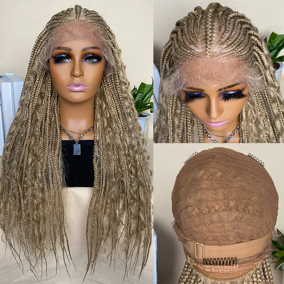 28" 613 Blonde Straight Cornrow Box Braids Lace Front Wig - Long Synthetic Knotless Braids with Baby Hair