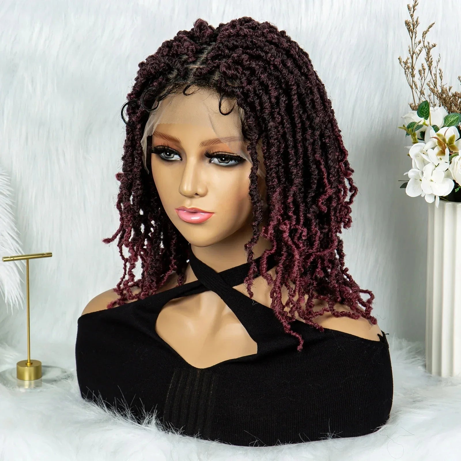14" Knotless Butterfly Locs Lace Front Wig | Synthetic Dreadlock Braids | Black Women