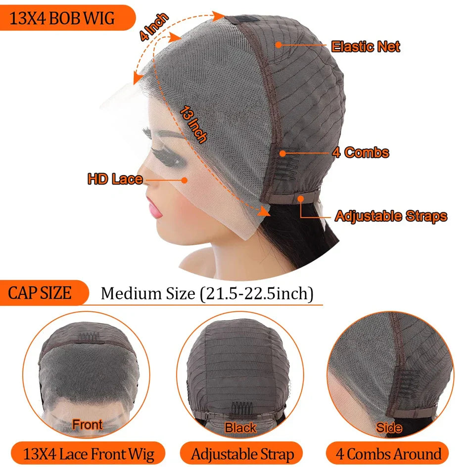 13x4 Glueless Kinky Straight Bob Wig | Ready-to-Wear | Brazilian Remy Human Hair