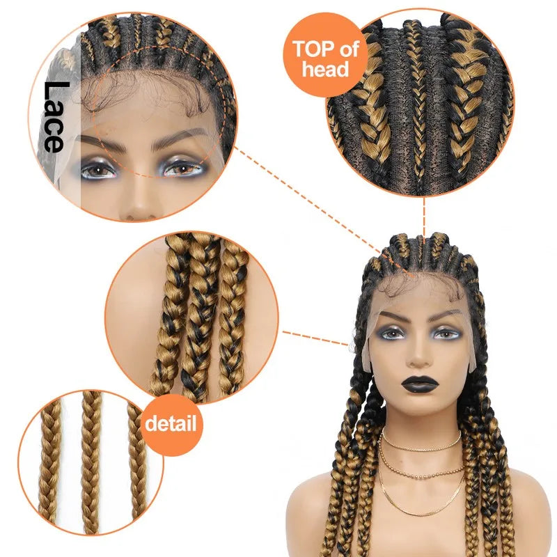 36" Cornrows & Faux Locs Braided Wig | Jumbo Box Braids | Full Lace | Synthetic Hair | Black Women