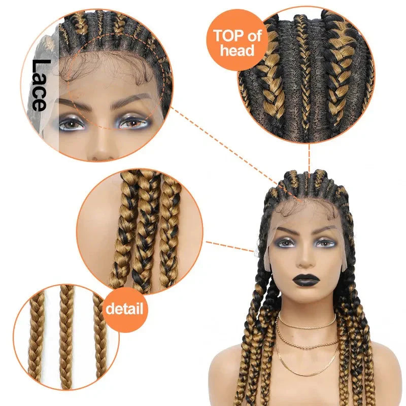 36" Jumbo Dutch Twins Cornrow Braided Lace Front Wig | Full Lace | Synthetic Crochet Hair | Black Women