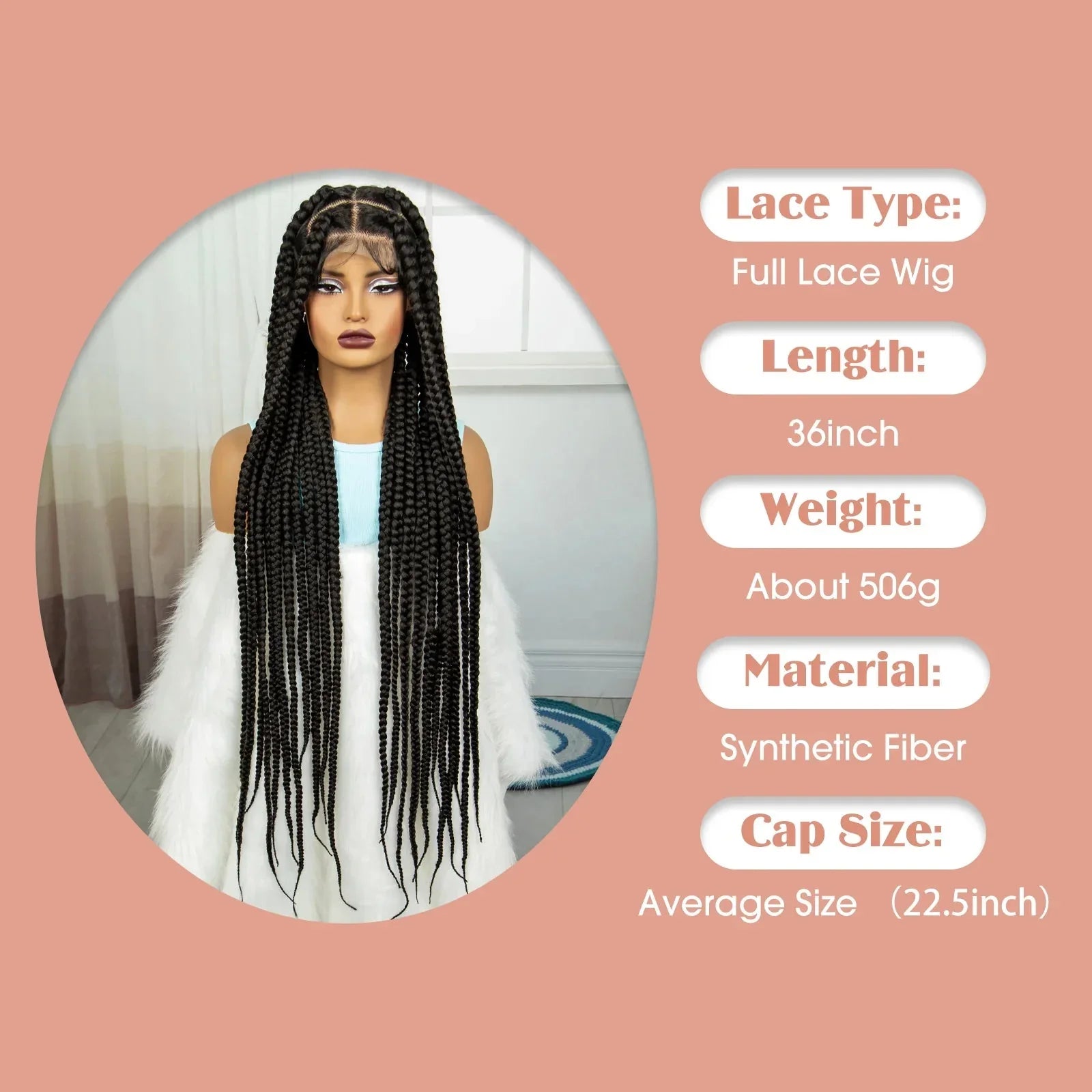36" Purple Knotless Box Braids Wig | Transparent Full Lace | Baby Hair | Synthetic