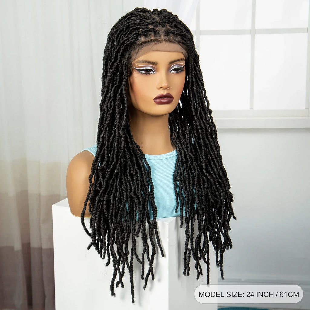 24" Knotless Box Locs Braided Wig | Full Lace Frontal Dreadlock Style