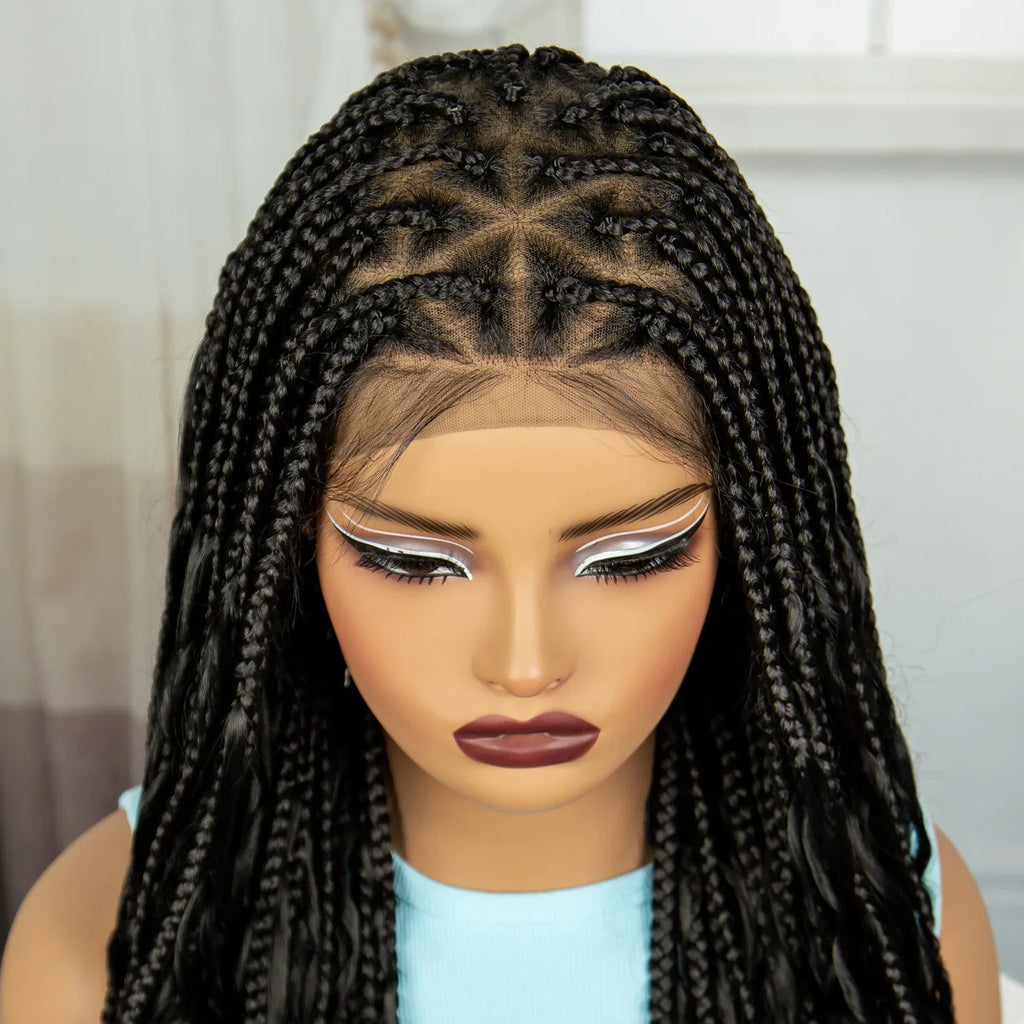 36" Ombre Boho Knotless Braids Wig | Curly Ends | HD Full Lace | Baby Hair