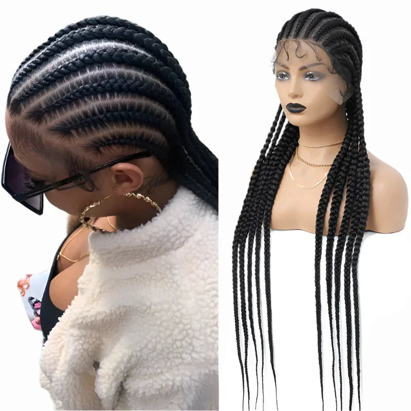 36" Cornrow Twisted Braided Wig | Ombre Blonde Passion Twists | Faux Locs & Goddess Box Braids | Full Lace Front Wig
