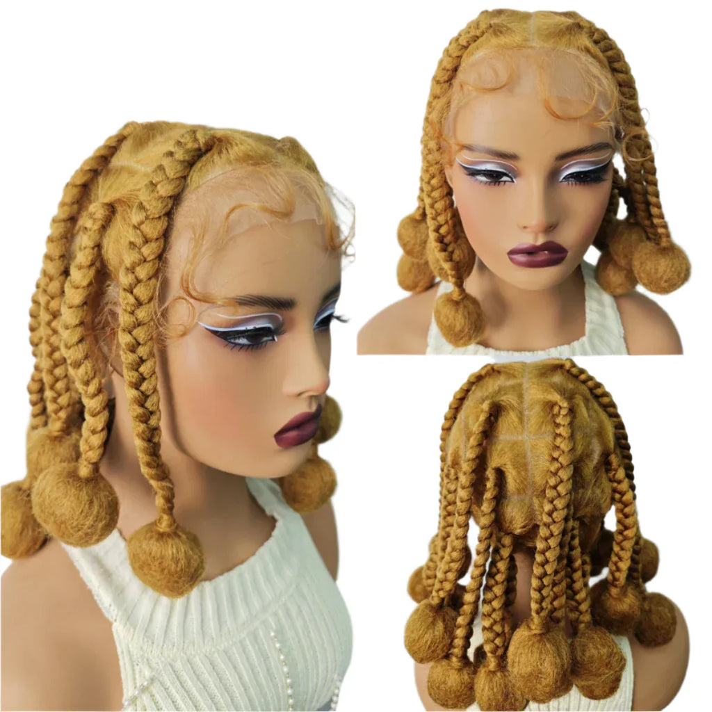 12" Ombre #27 Synthetic Braided Wig - Transparent Lace Front, Box Braids, Baby Hair