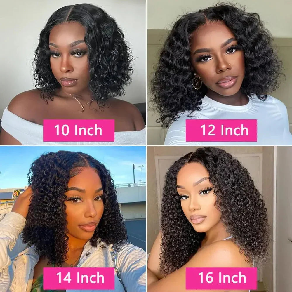 12" Deep Wave Bob Wig | 4x4 Lace Closure Wig | Glueless Virgin Brazilian Human Hair