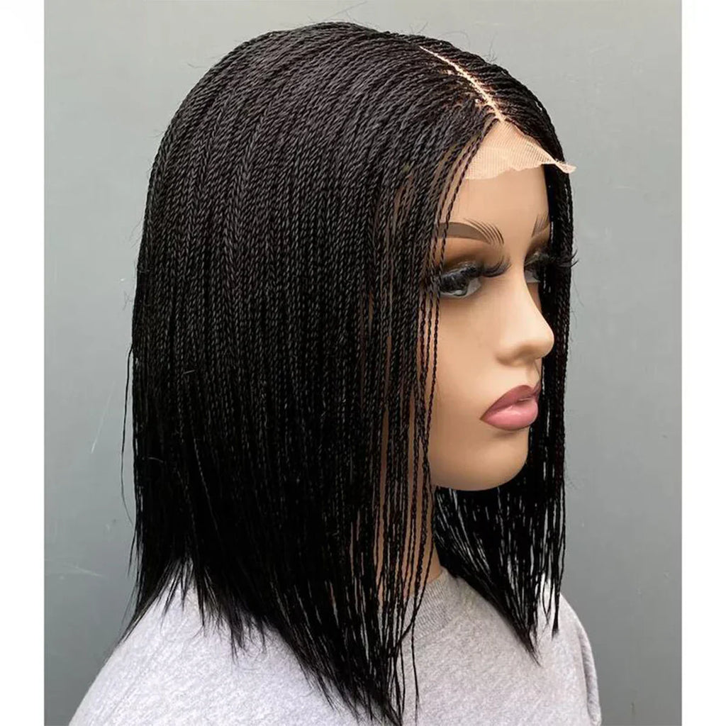 8-10" Micro Twist Braided Wig | 2*6 Lace Center Part | Braided Lace Front Wig | Kanekalon Fiber