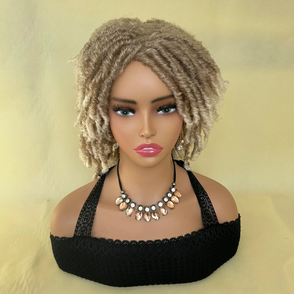 Afro Bob Faux Locs Wig | Crochet Twist Braids | Short Dreadlocks Wig | Synthetic Braided Wig
