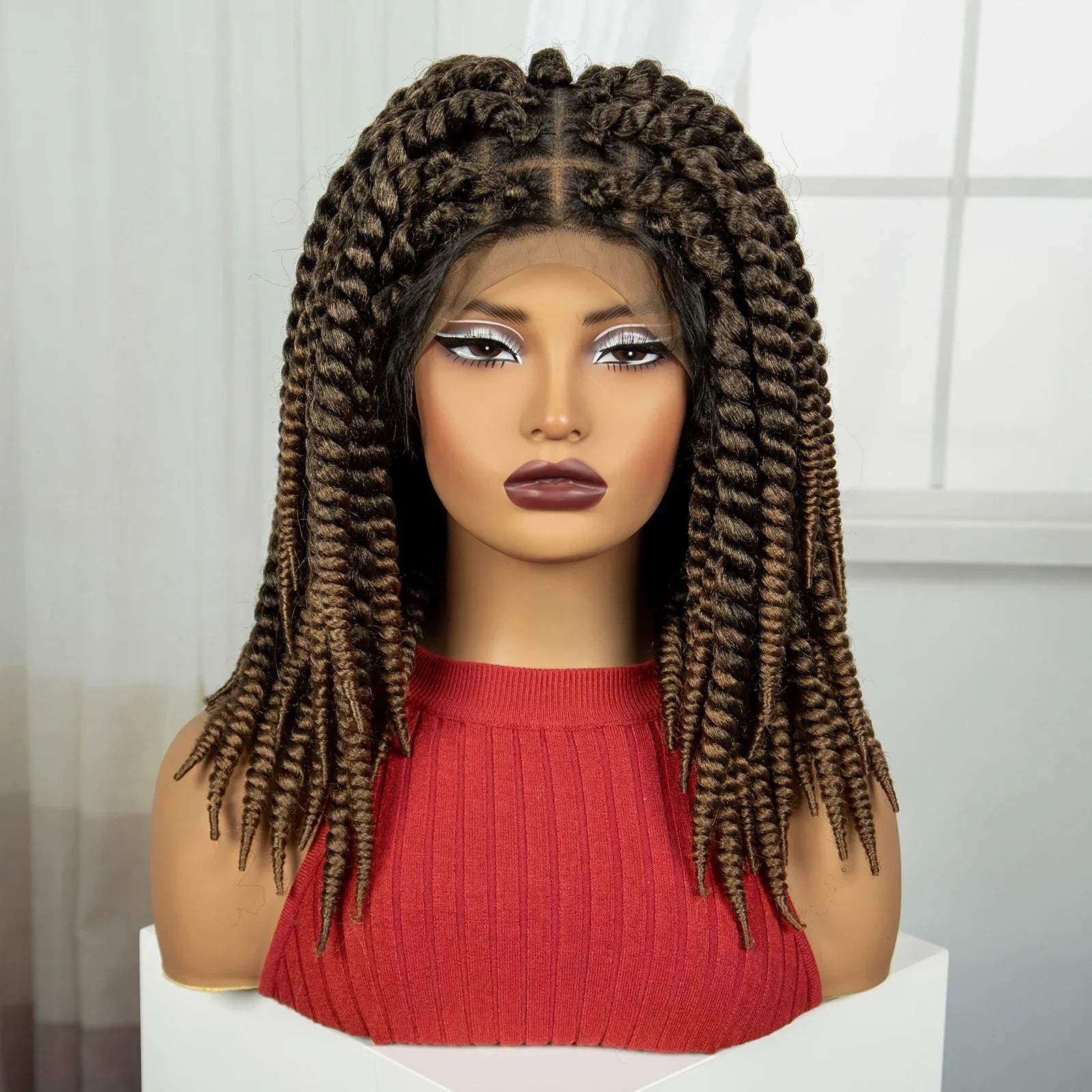16" Knotless Box Twist Braids Wig | Full Lace | Baby Hair