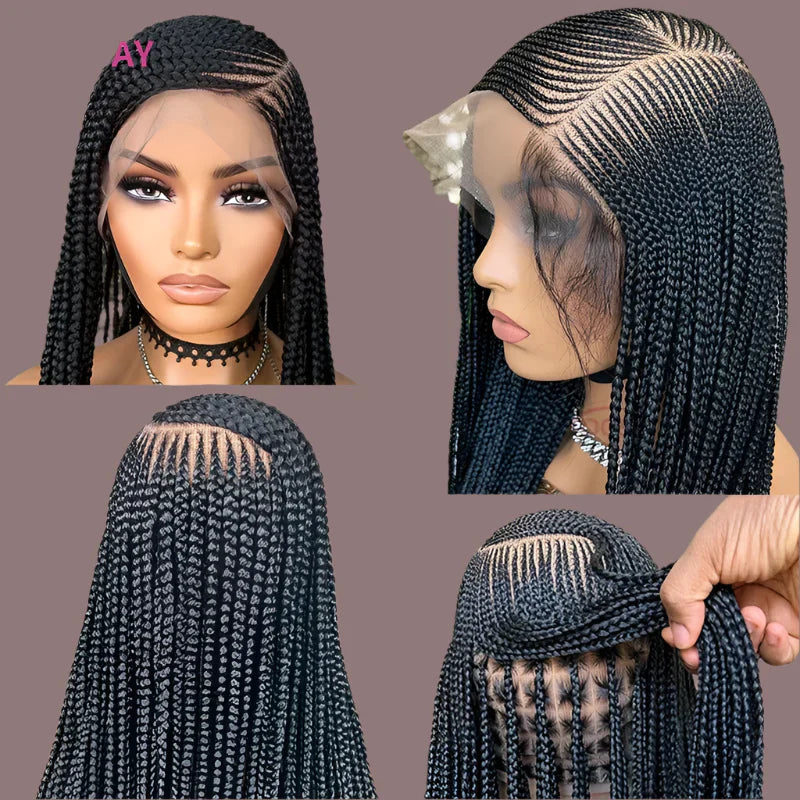 36" Blonde Cornrow Box Braided Wig | 613 Synthetic | Full Lace Front | Side Part | For Women