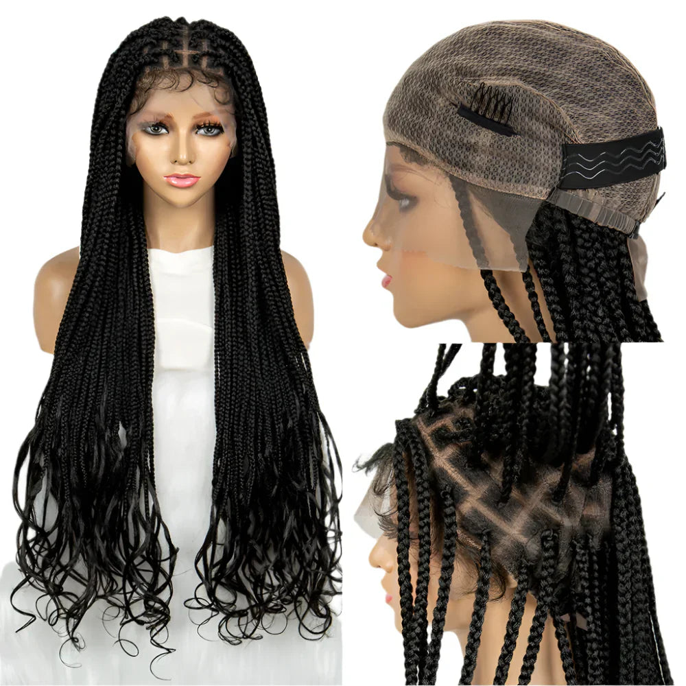34" Water Wave Knotless Box Braids Wig | Full Lace | Baby Hair | Easy Style