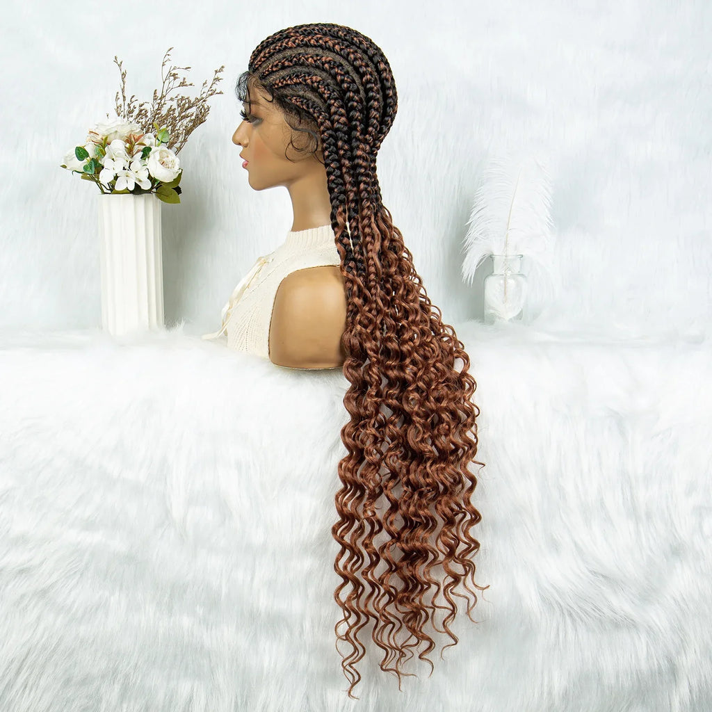 2024 KIMA Cornrow Water Wavy Braided Full Lace Wig with Baby Hair | Synthetic African Braid Lace Front Wig