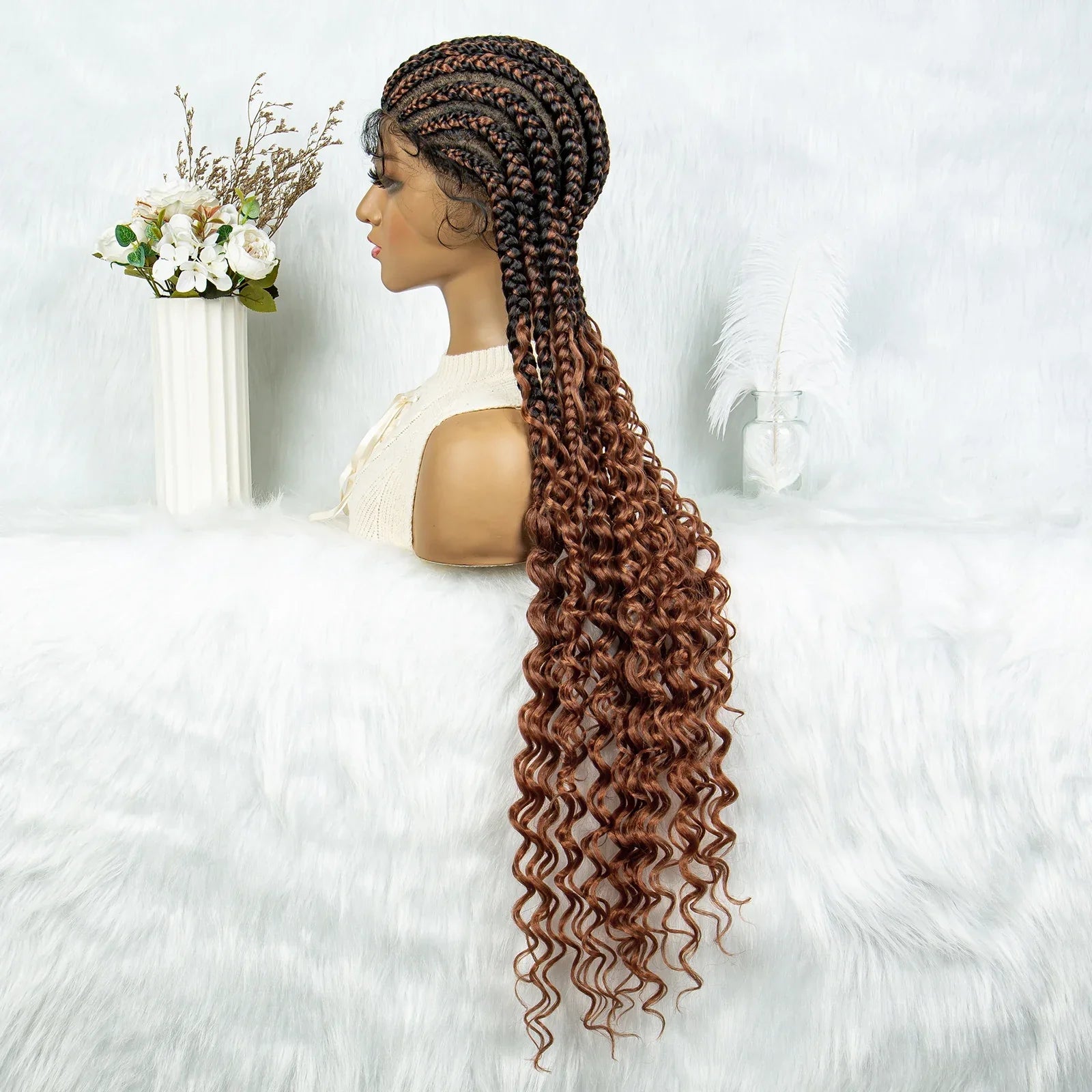 2024 KIMA Cornrow Water Wavy Braided Full Lace Wig with Baby Hair | Synthetic African Braid Lace Front Wig