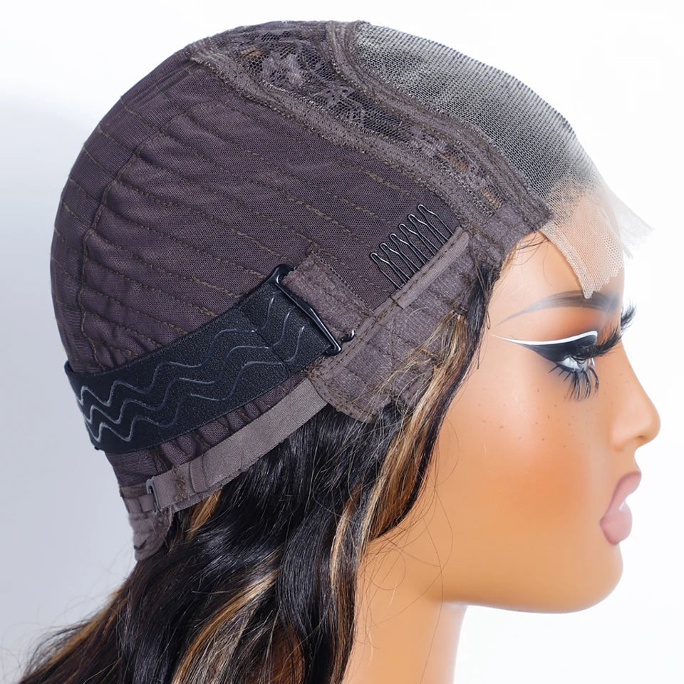 180% Density 1B/27 Ombre Highlight Body Wave Wig | 4x4 Transparent Lace Front Human Hair (Pre-Plucked)