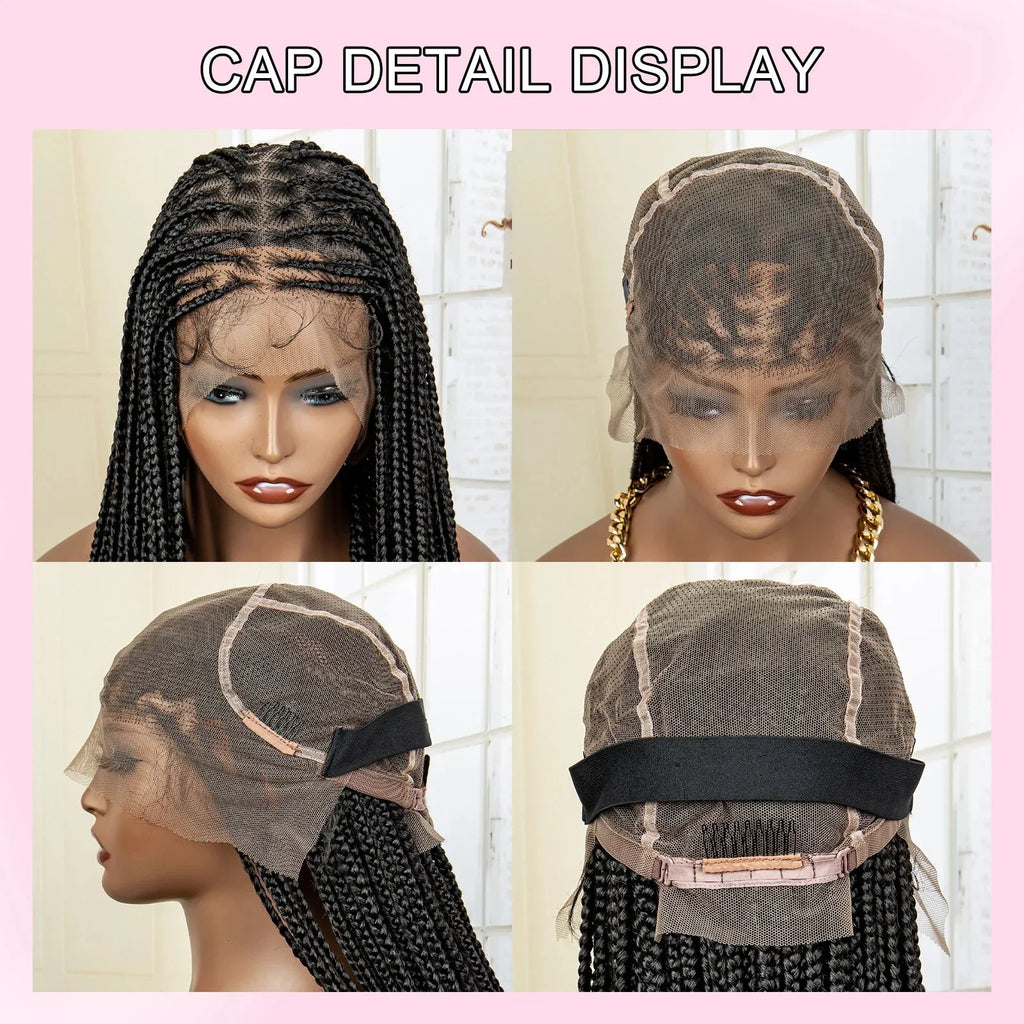 36" 613 Full Lace Knotless Box Braided Wig | Transparent HD Lace | Baby Hair | Synthetic Wig for Black Women