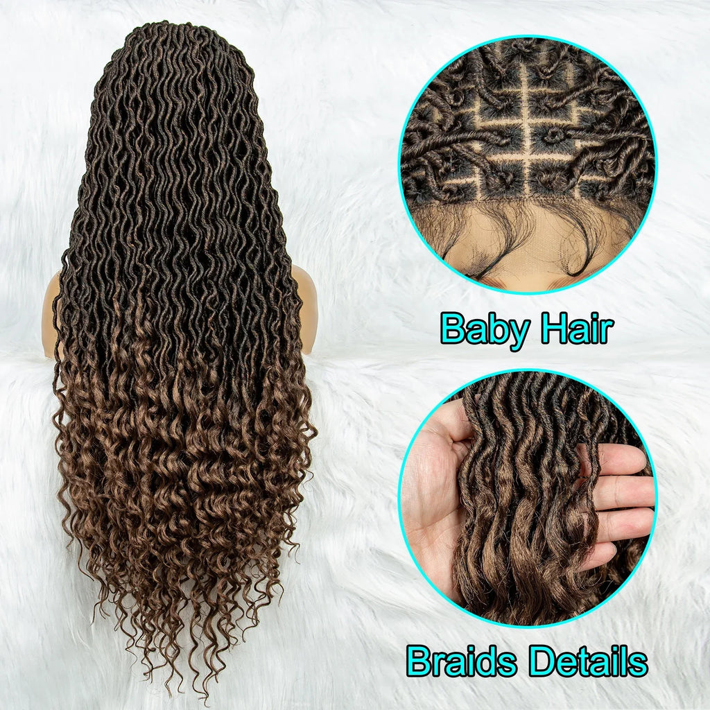 32 Inch Goddess Locs Lace Front Wig | Curly Ends | Faux Locs | Synthetic Hair | With Baby Hair