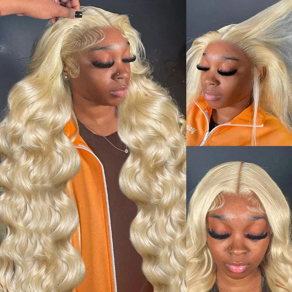 250% Density 30/40 Inch 613 Honey Blonde Body Wave 13x6 HD Transparent Lace Frontal Wigs Brazilian Remy Human Hair