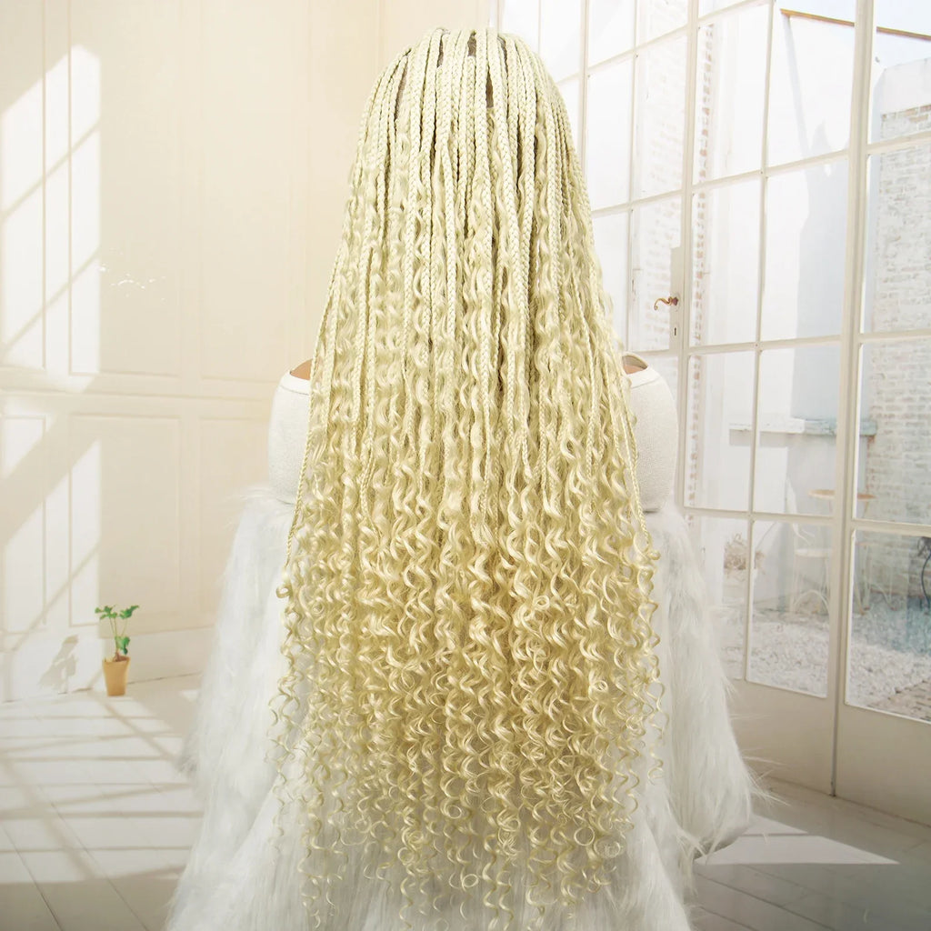 36" Blonde Box Braided Wig | Full Lace | Knotless Braids | Bohemian Style | Kanekalon Synthetic Hair