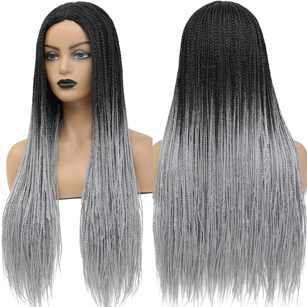 26" Ombre Box Braids Wig | Knotless | Crochet | 1B, 27, 30, Gray | Handmade