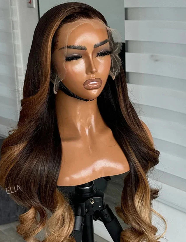32 Inch Ombre Brown Body Wave Wig | 13x4 Transparent Lace Front Peruvian Remy Human Hair (High Quality, On Sale)