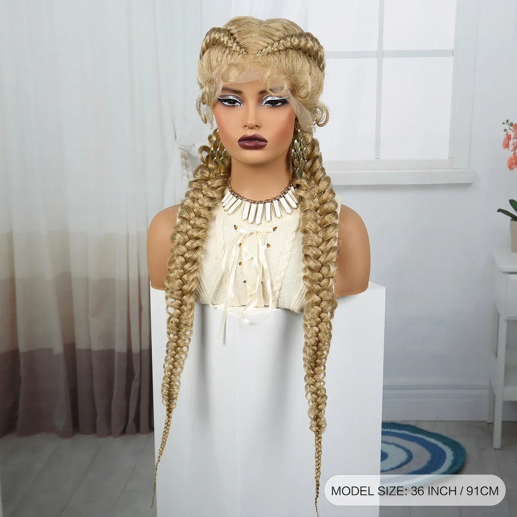 36" Blonde Twisted Braids Wig | Transparent Lace Front | Baby Hair