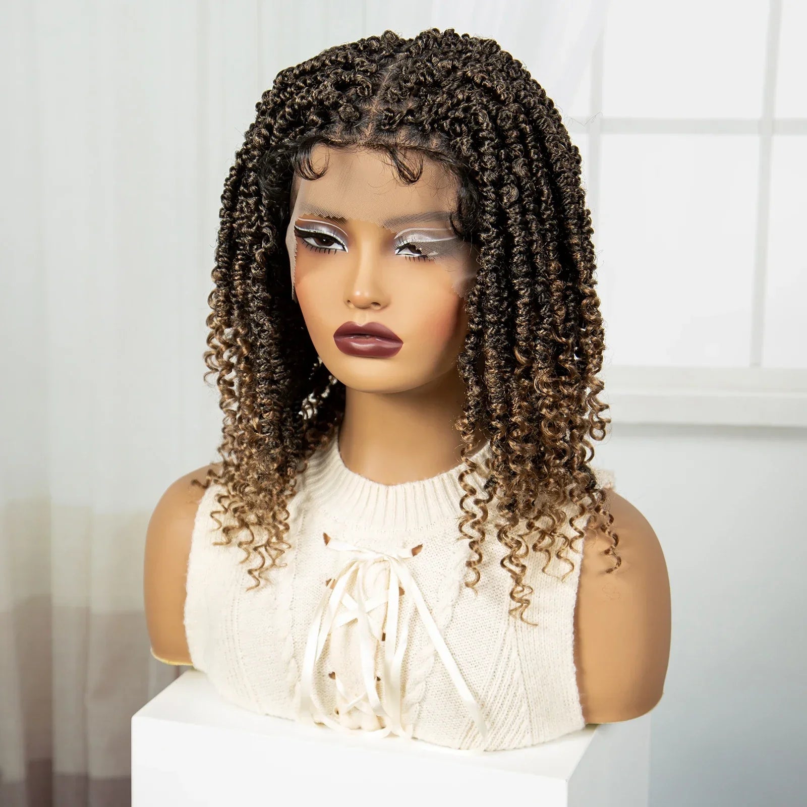14" Full Lace Twisted Braids Wig with Baby Hair | Natural Looking Synthetic Lace Frontal Braided Wig for Black Women