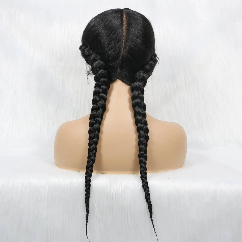 24" Dutch Cornrow Box Braid Wig | Lace Front Synthetic Wig with Baby Hair | Afro Wig for Black Women | High-Temp Fiber