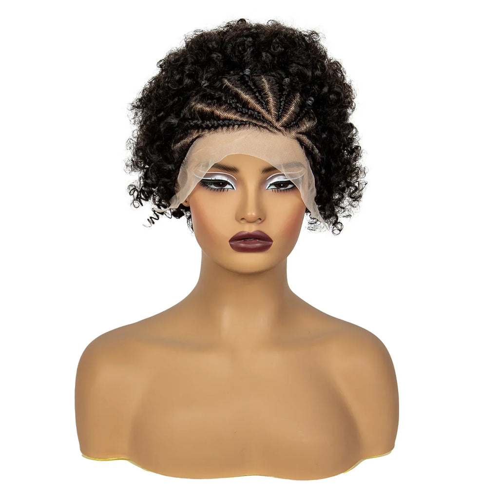 350# Ginger Orange Synthetic Knotless Braided Wig | 13x4 Transparent Lace Front Short Afro Kinky Curly Braids