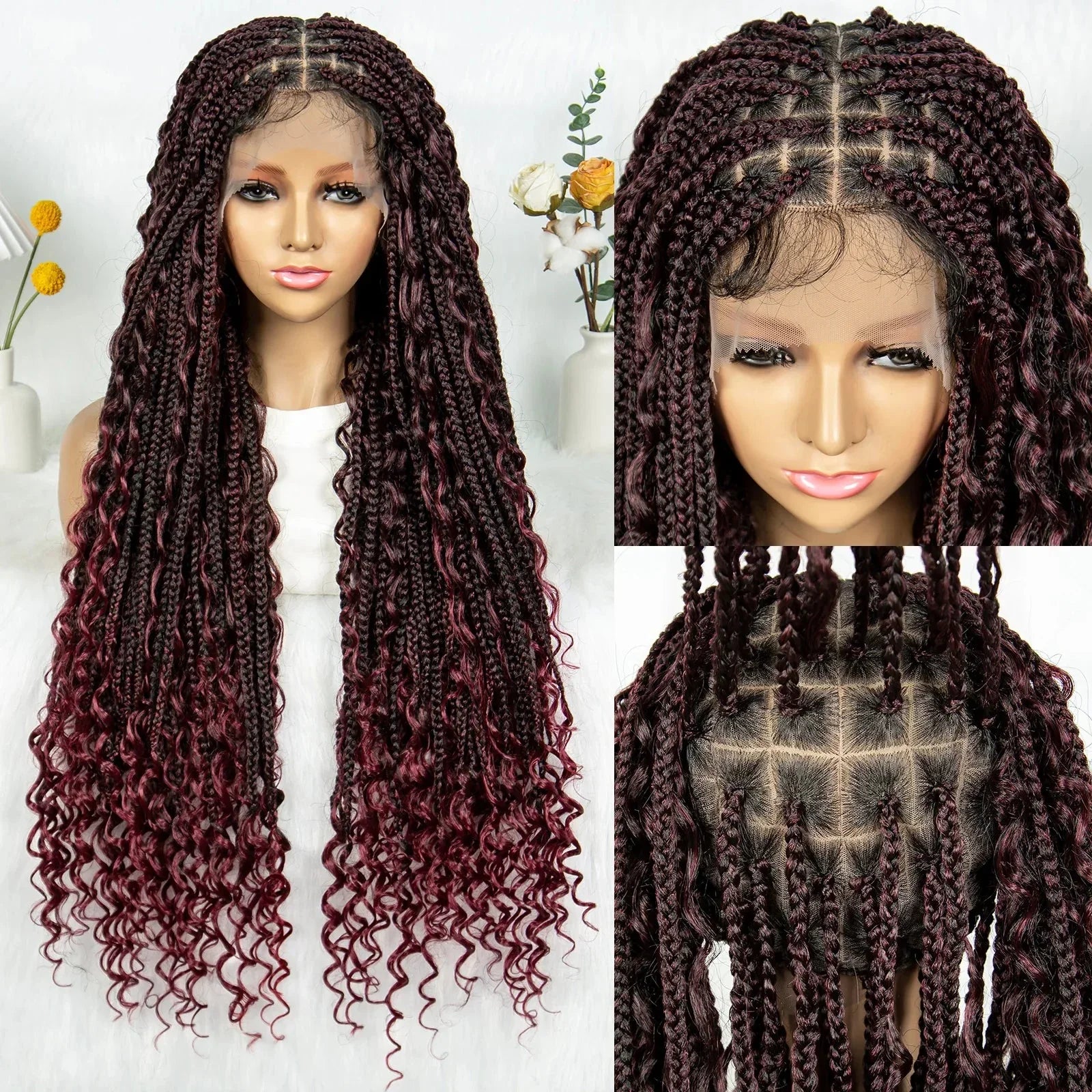 32" Natural Boho Knotless Braids Wig | HD Lace Front | Baby Hair | Synthetic