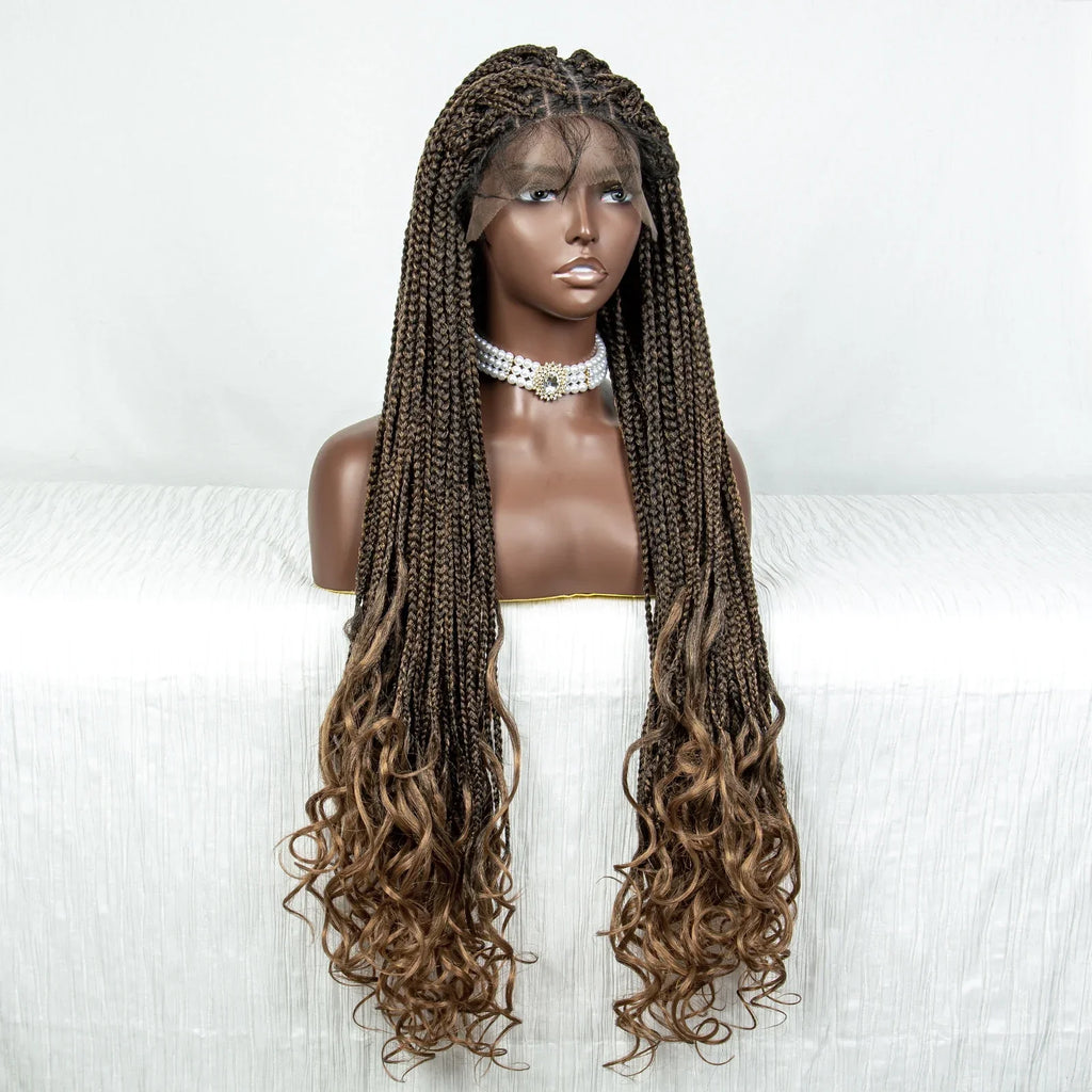 36" Water Wave Braided Wig | Lace Front | Baby Hair | Long Braids