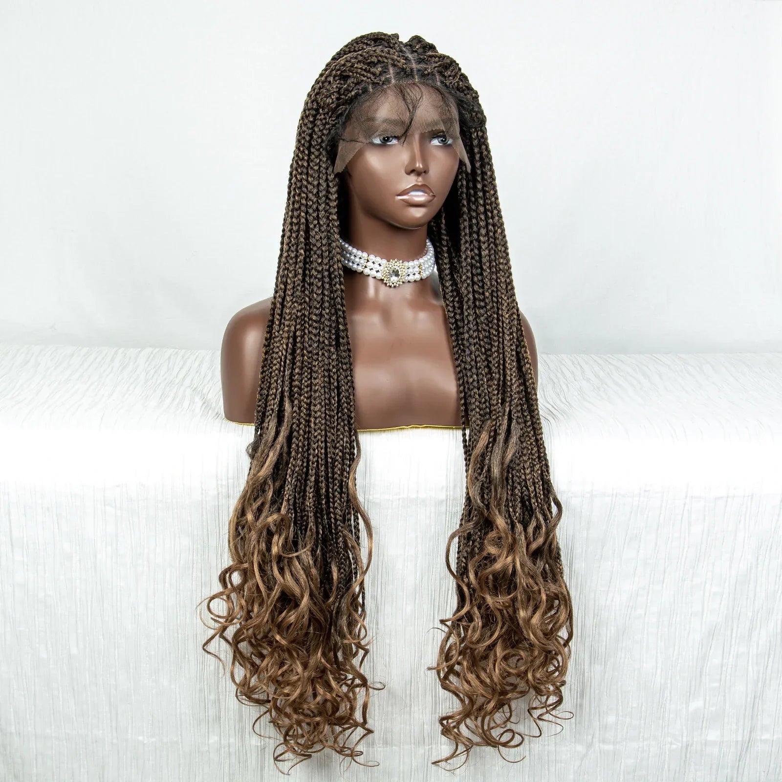 36" Water Wave Braided Wig | Lace Front | Baby Hair | Long Braids
