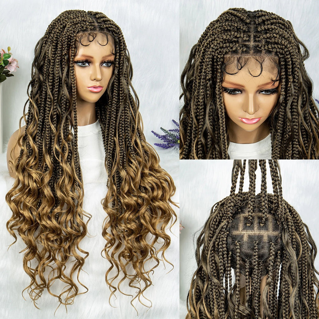 34" Full Lace Knotless Braided Wig with Baby Hair | Synthetic Lace Front Wig for Black Women | Long Braids