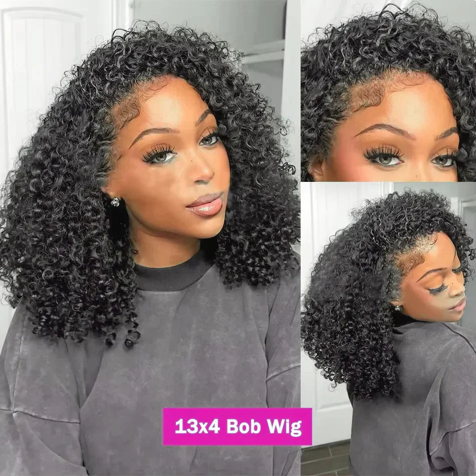 250% Density Brazilian Deep Curly Short Bob Wig | 13x4 HD Transparent Lace Front & 4x4 Deep Wave Closure Human Hair Wigs for Women
